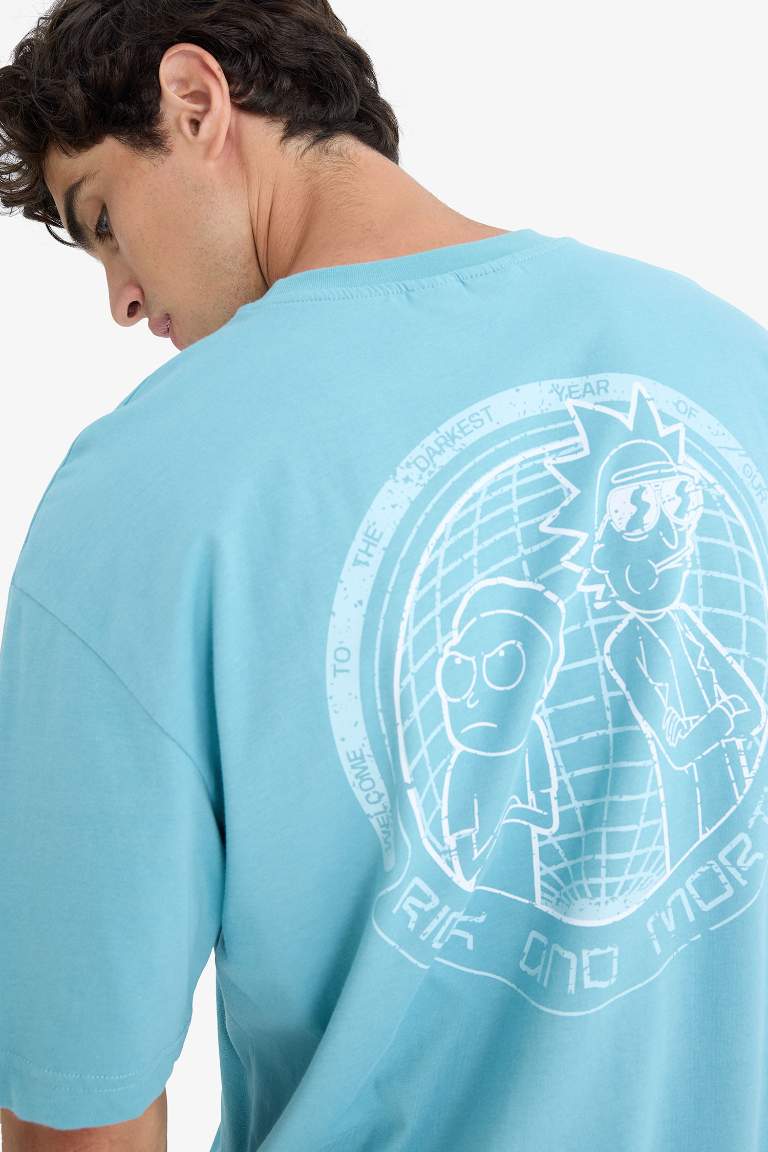 %100 Pamuk Rick and Morty Boxy Fit Rahat Kesim Bisiklet Yaka Sırt Baskılı Kısa Kollu Tişört