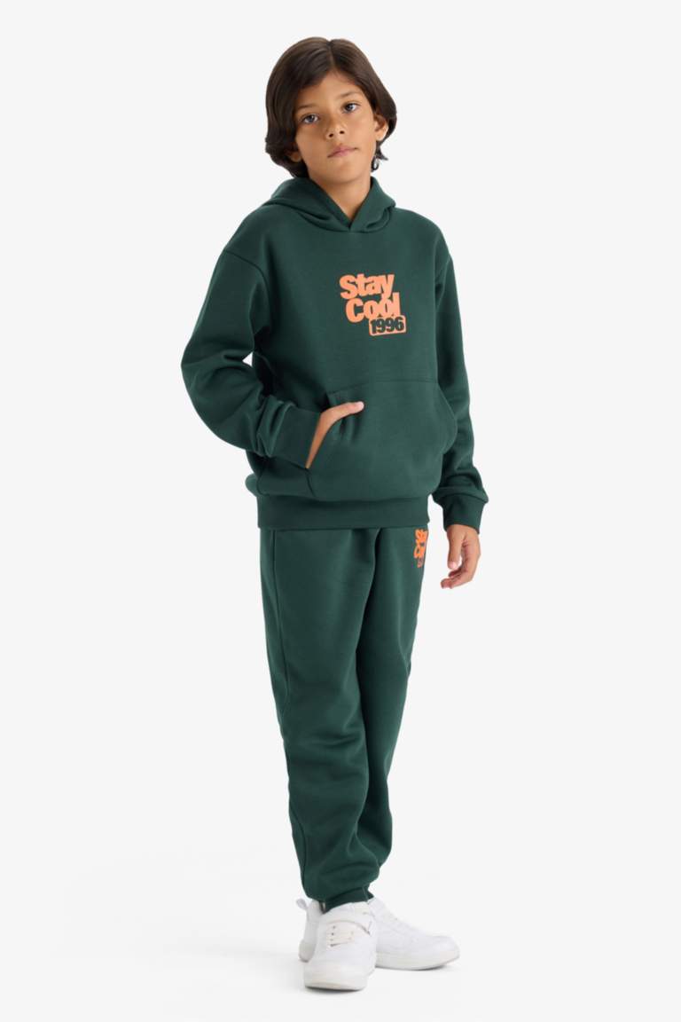 سروال رياضي أولاد بطبعة شعار قماش سميك قصة عادية بخصر مطاطي