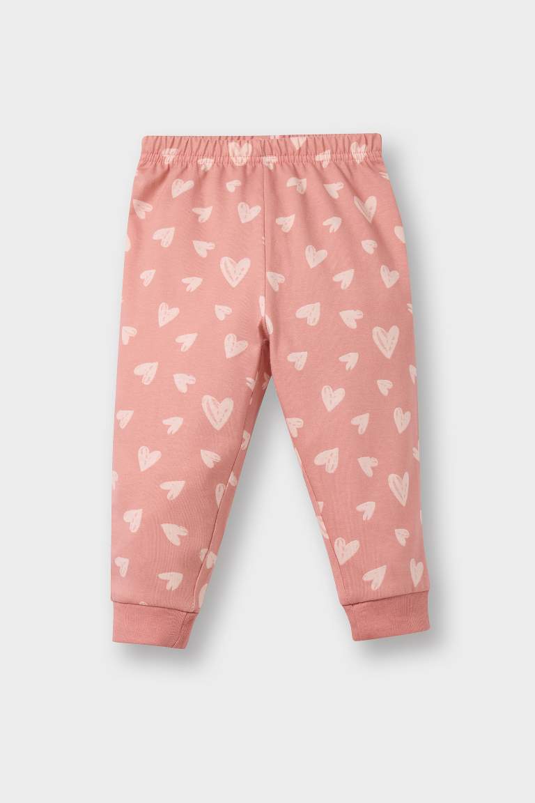 سيت بجامة بناتي ممشط قصة عادية بطبعة قلب - قطعتين