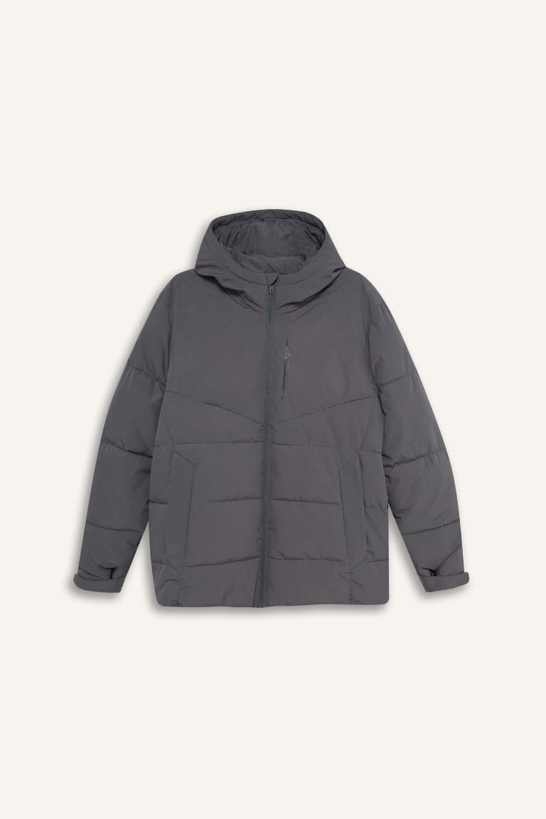 Defactofit Regular Fit Hooded Winter Waterproof Jacket