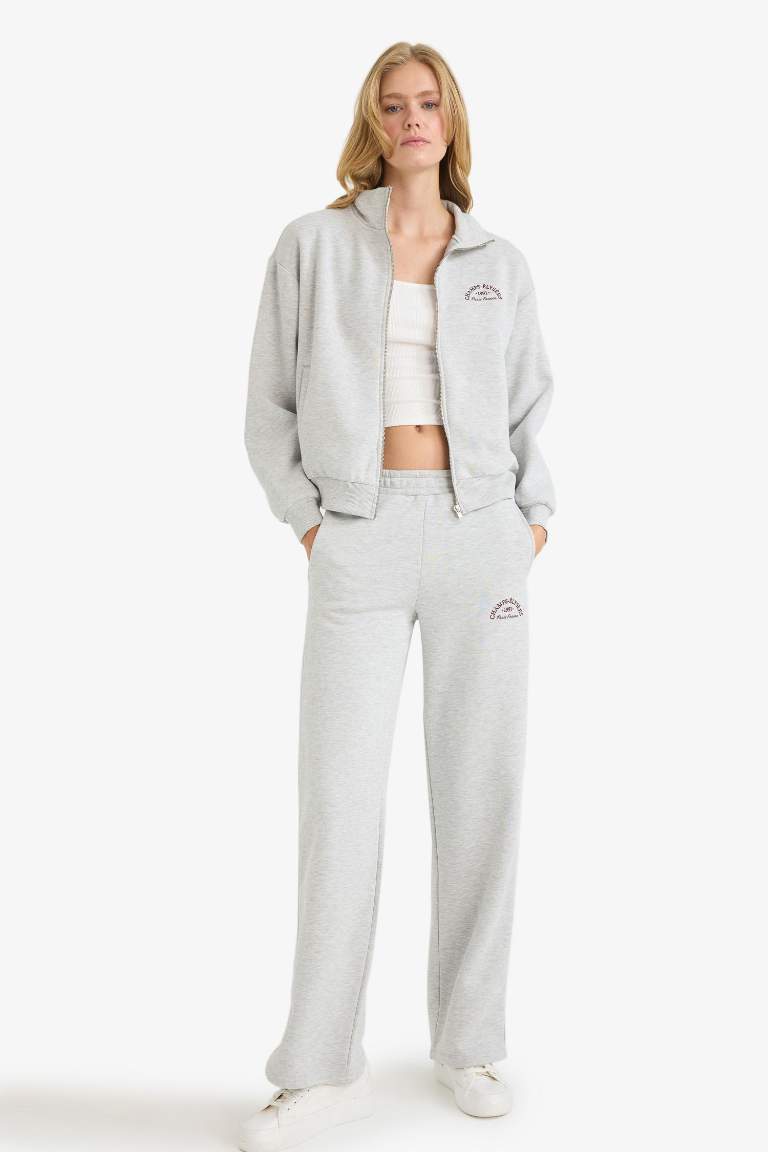 Relax Fit Yarım Balıkçı Yaka Baskılı Kalın Fermuarlı Sweatshirt