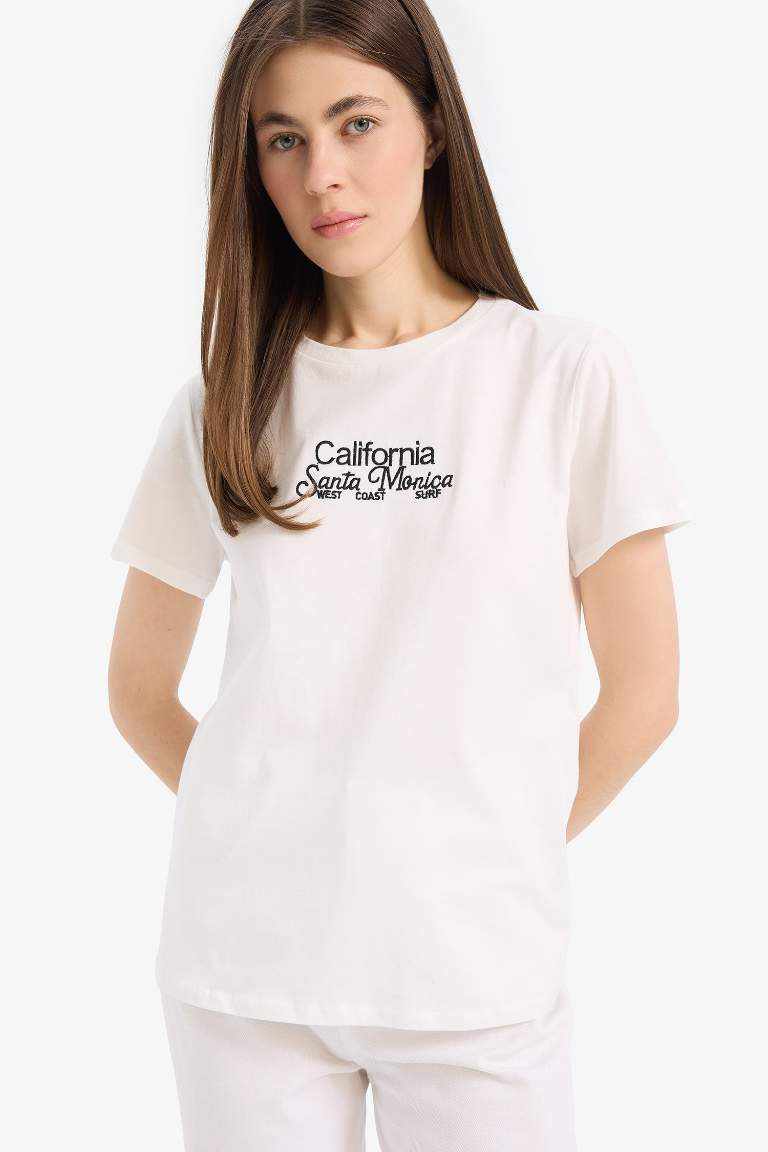 T-shirt en coton  avec broderie à col rond