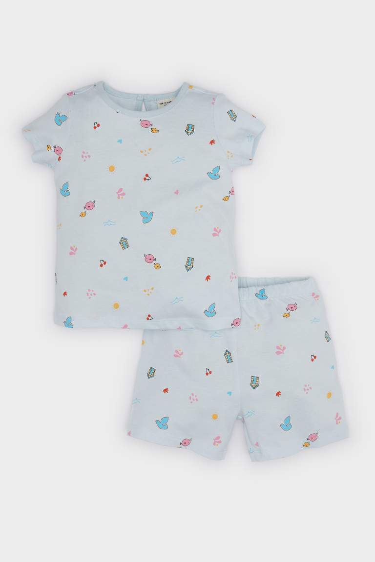 Kız Bebek Pijama Takımı Desenli Kısa Kollu Penye Üst Beli Lastikli Şort