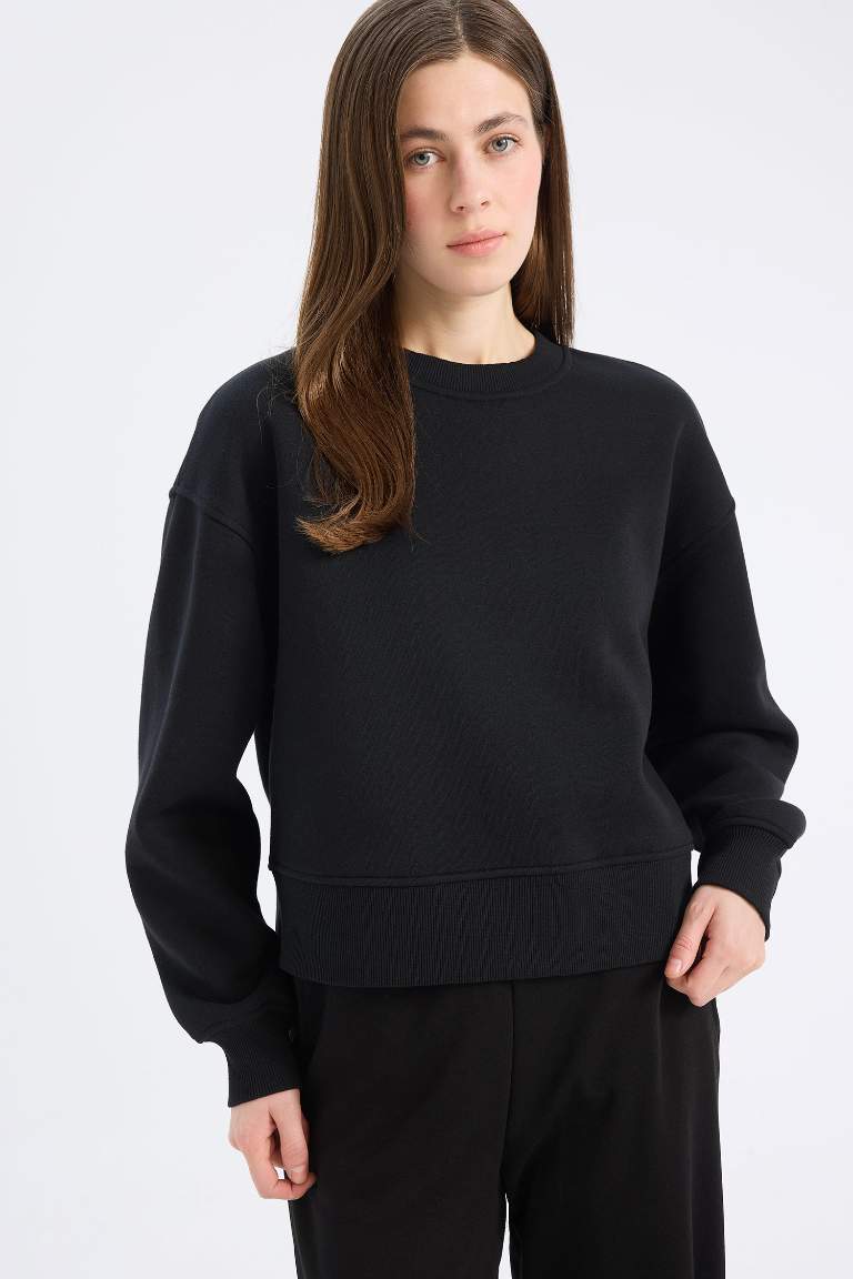 Boxy Fit Crew Neck Basic Thick Sweatshirt