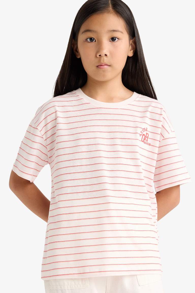 Girl Relaxed Fit Crew Neck Striped Short Sleeve T-Shirt