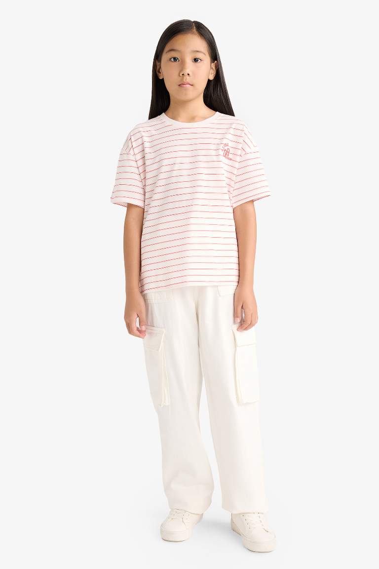 Girl Relaxed Fit Crew Neck Striped Short Sleeve T-Shirt