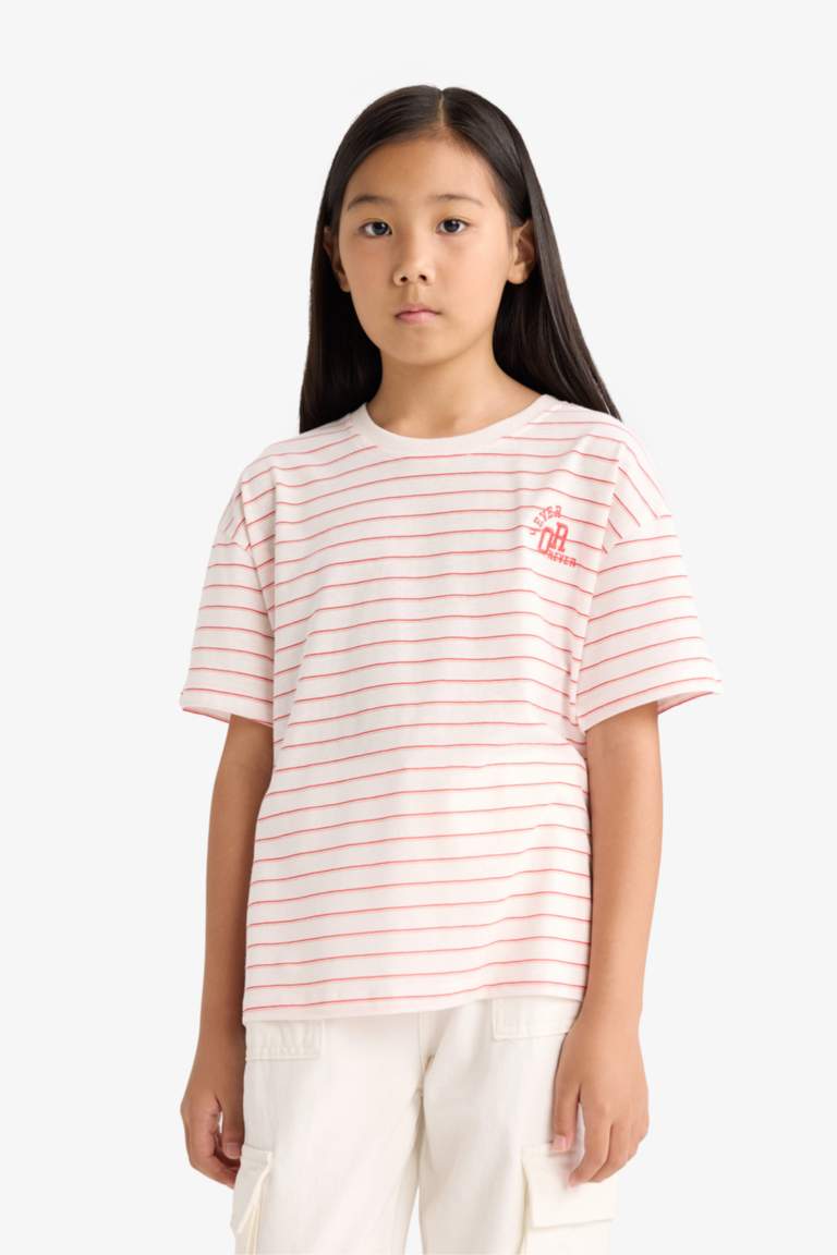 Girl Relaxed Fit Crew Neck Striped Short Sleeve T-Shirt
