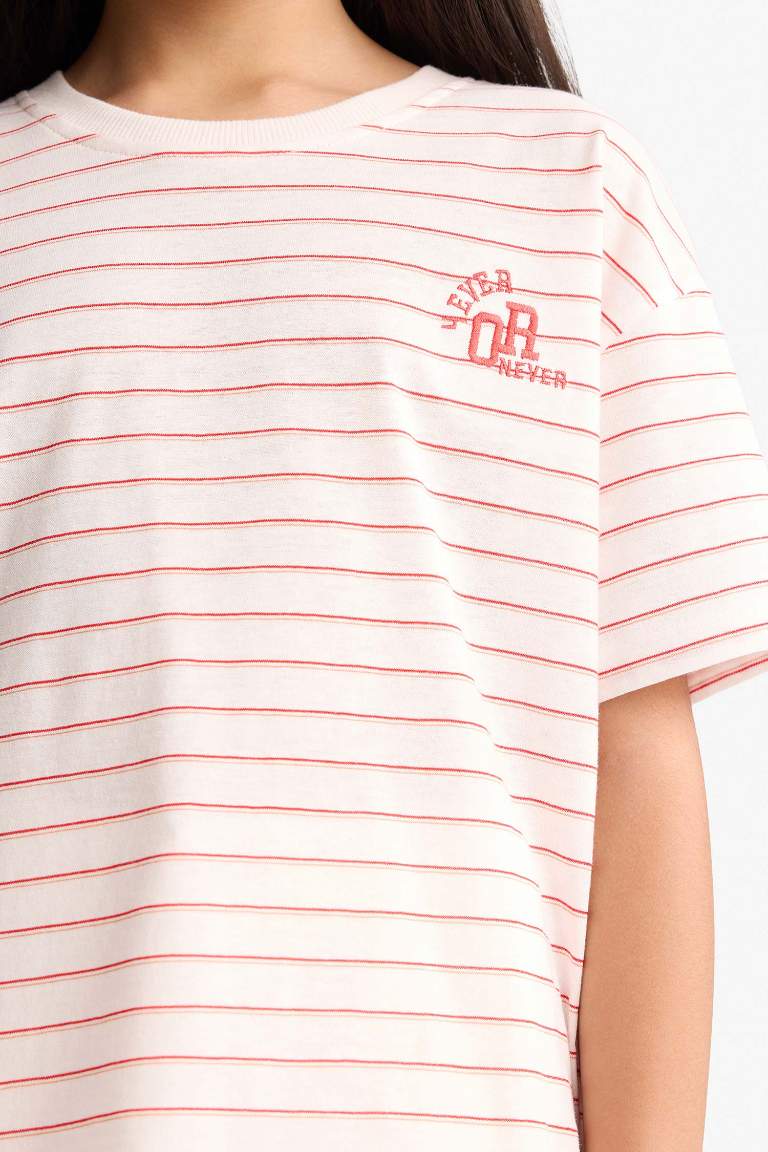 Girl Relaxed Fit Crew Neck Striped Short Sleeve T-Shirt