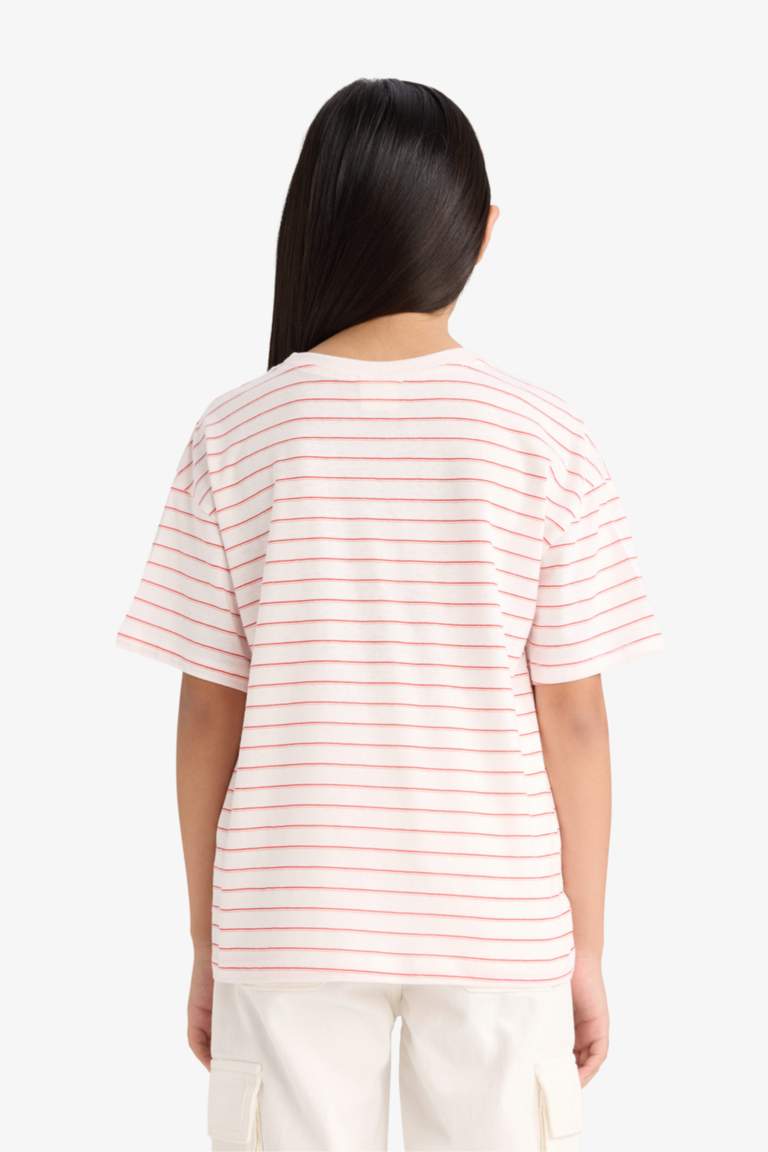 Girl Relaxed Fit Crew Neck Striped Short Sleeve T-Shirt