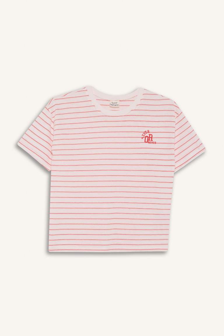 Girl Relaxed Fit Crew Neck Striped Short Sleeve T-Shirt