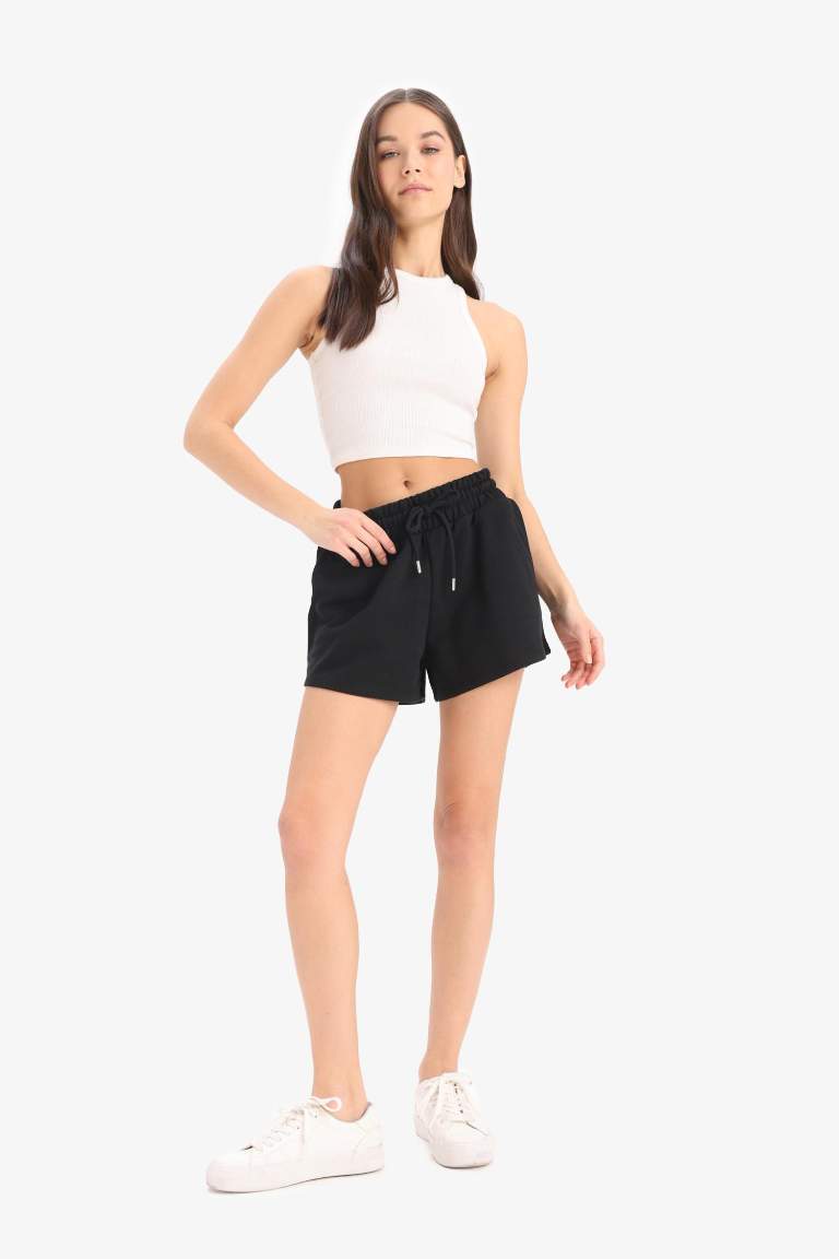 Relax Fit Beli Lastikli Bağcıklı Bermuda Şort