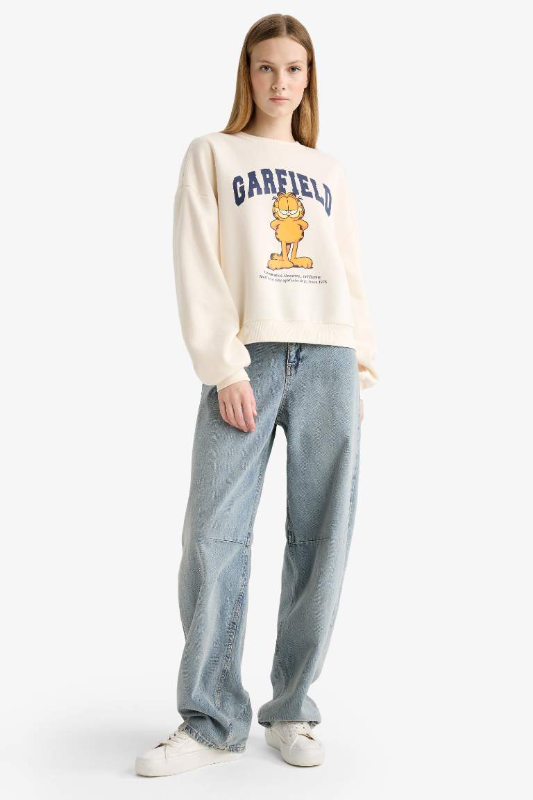 Coool Garfield қалыпты пішім үлкен дөңгелек жаға Свитер