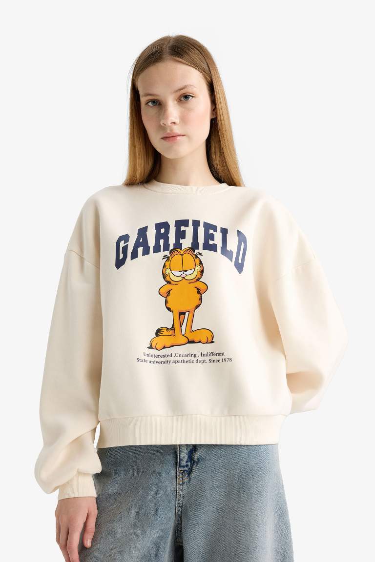 Coool Garfield қалыпты пішім үлкен дөңгелек жаға Свитер
