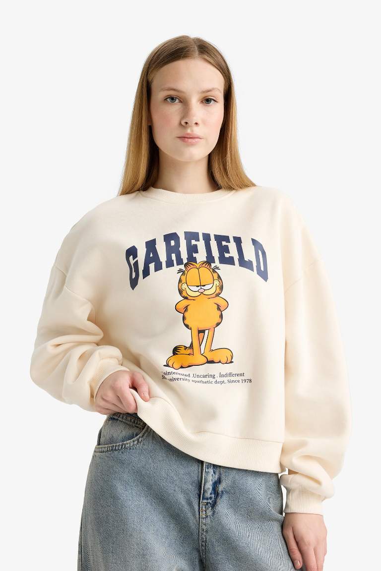 Coool Garfield қалыпты пішім үлкен дөңгелек жаға Свитер