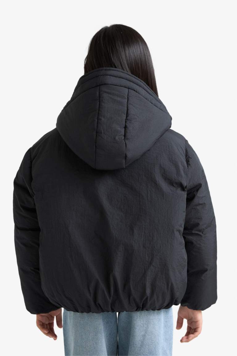 Kız Çocuk Su Geçirmez Kapüşonlu Fermuarlı Şişme Mont