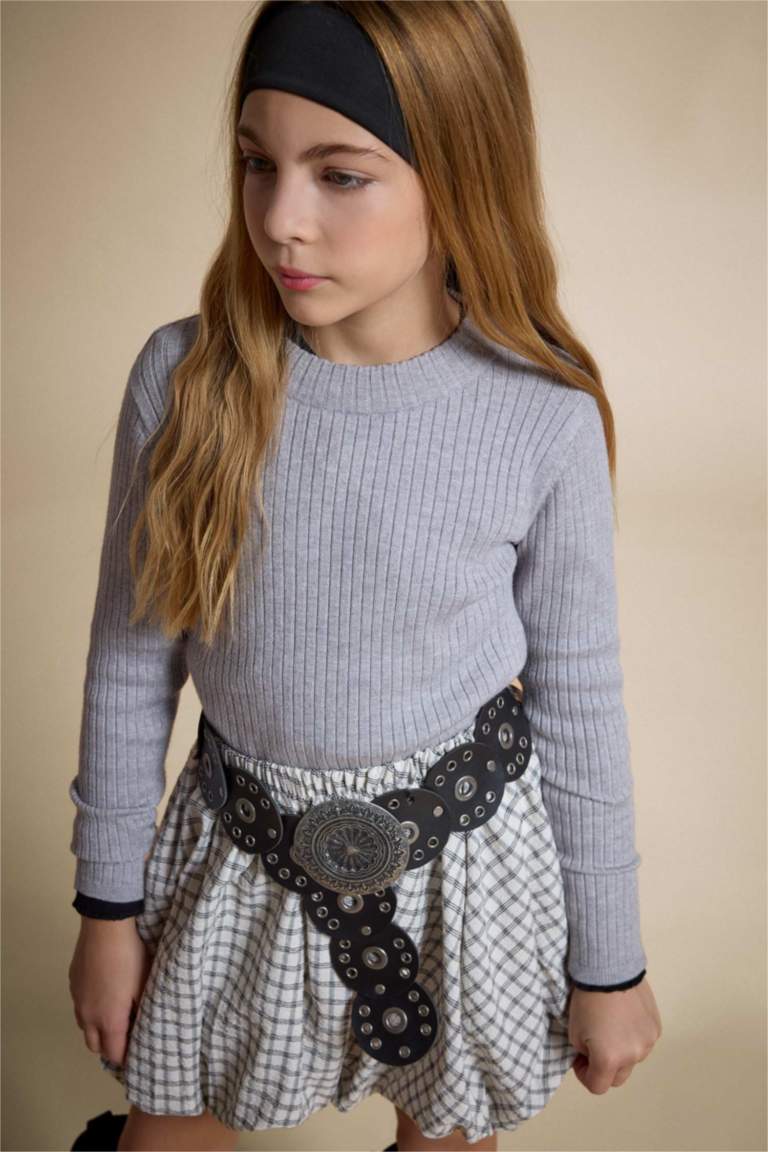 Kız Çocuk Fitted Bisiklet Yaka Triko Kazak