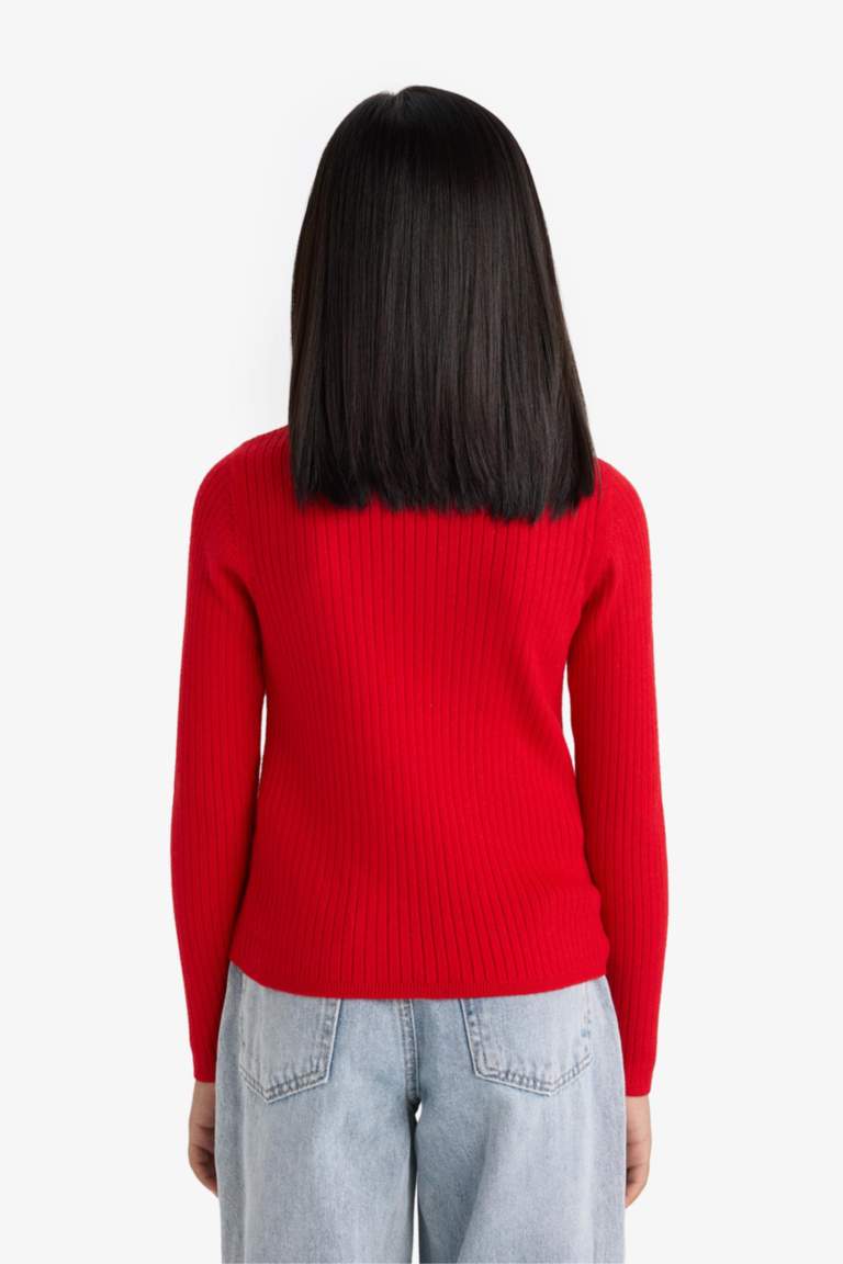 Kız Çocuk Fitted Bisiklet Yaka Triko Kazak