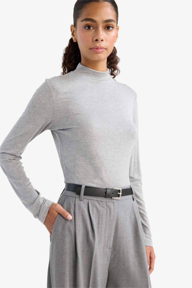 Slim Fit Long Sleeve Stand Collar T-shirt