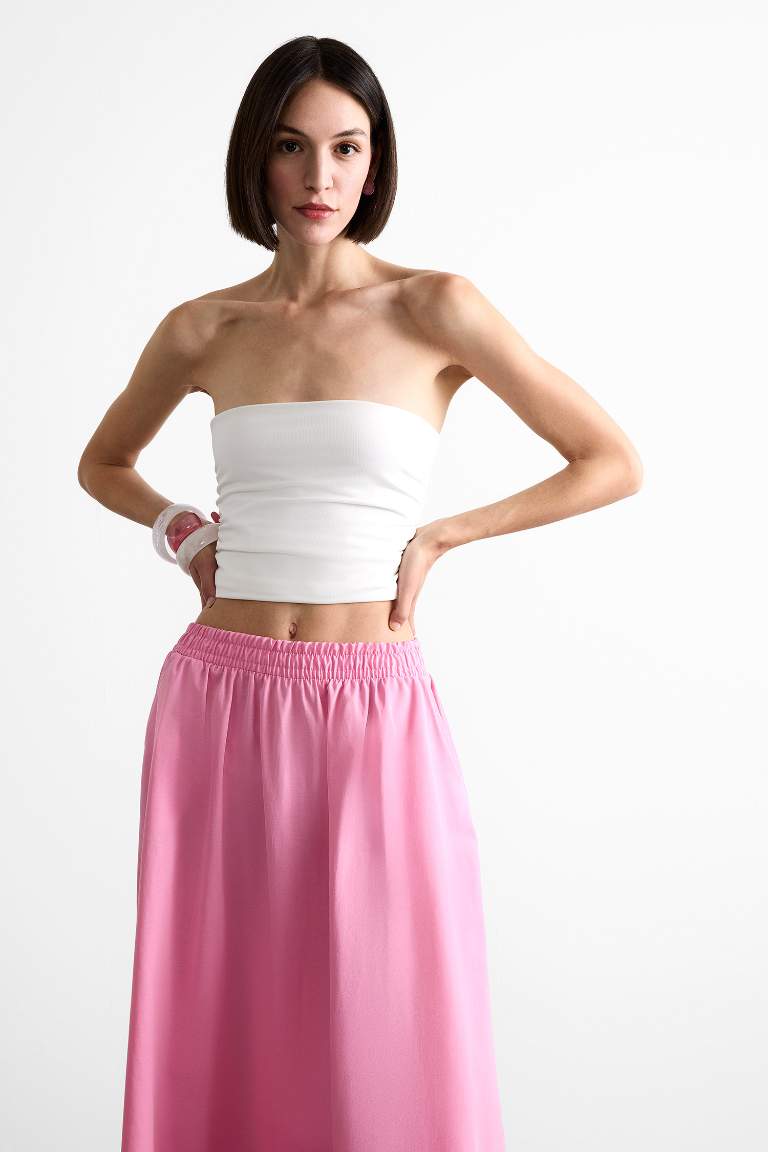 Fitted Basic Düz Straplez Bluz