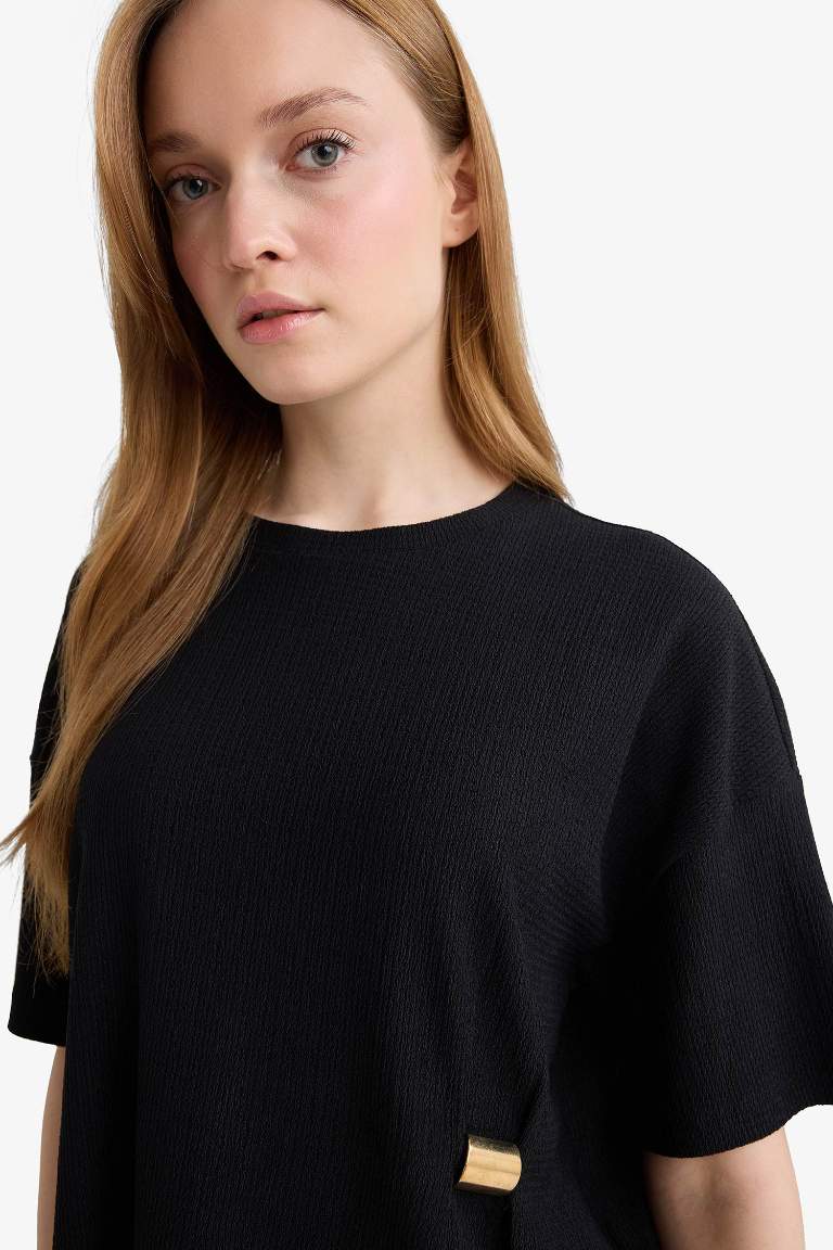 Regular Fit Crew Neck Crepe T-Shirt