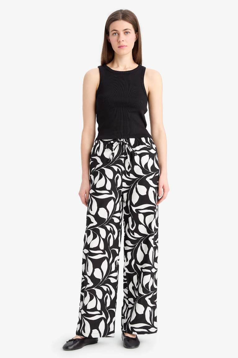 Wide Leg Poplin Kumaş Palazzo Pantolon Yüksek Bel Uzun Boy Geniş Paça