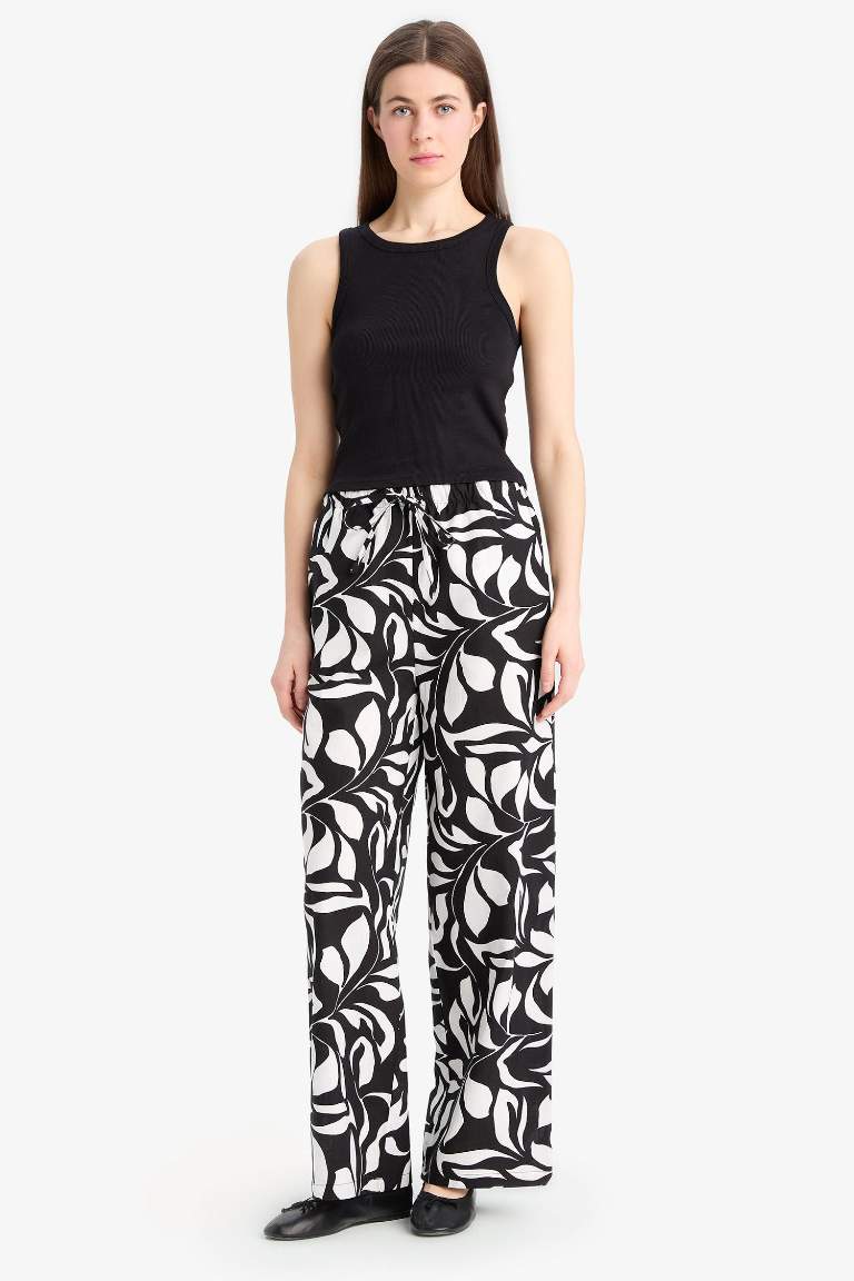 Wide Leg Poplin Kumaş Palazzo Pantolon Yüksek Bel Uzun Boy Geniş Paça