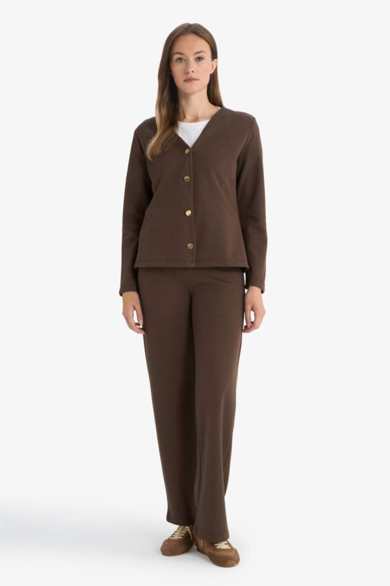 Wide Straight Leg Pique Trousers