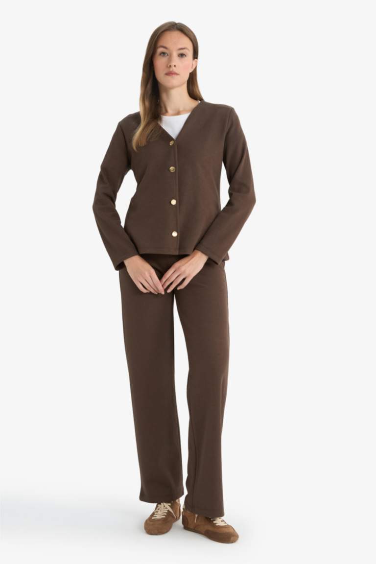 Wide Straight Leg Pique Trousers