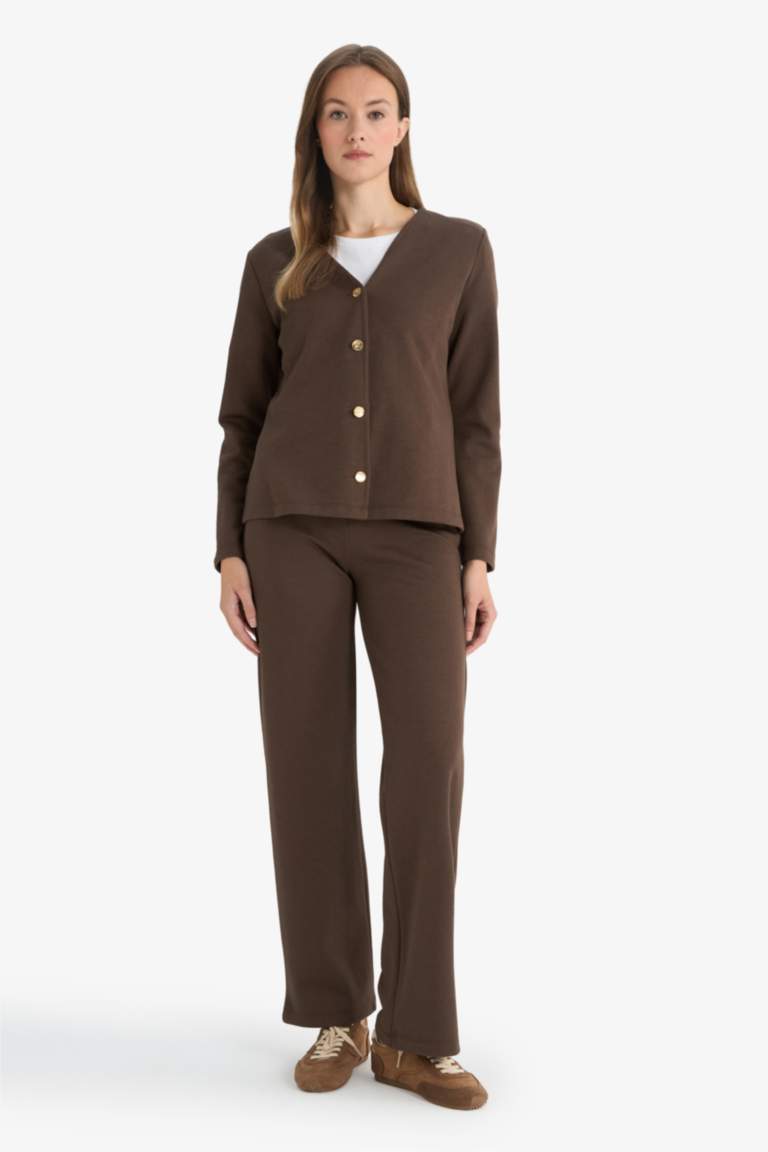 Wide Straight Leg Pique Trousers
