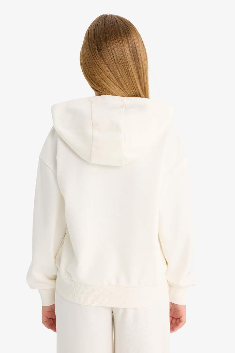 سويت شيرت بنات قصة مريحة بغطاء للرأس