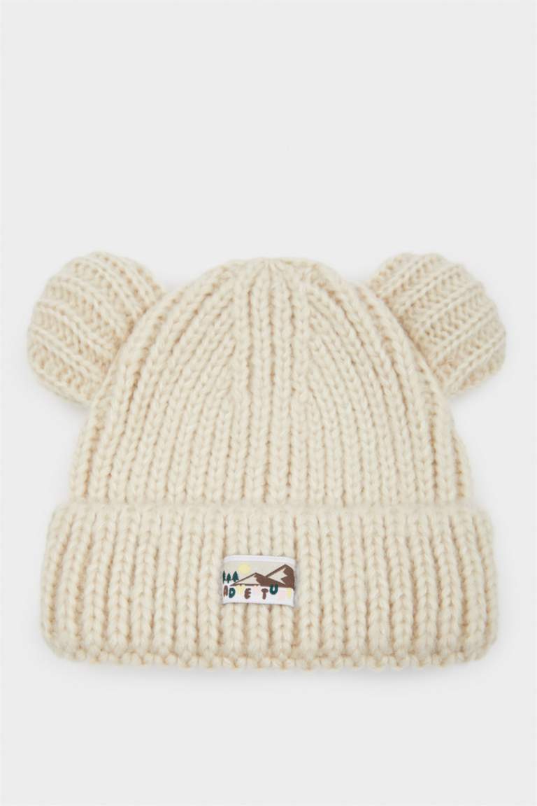 Девочка Младенец Трикотажная Шапка с Нашивкой и Ушками