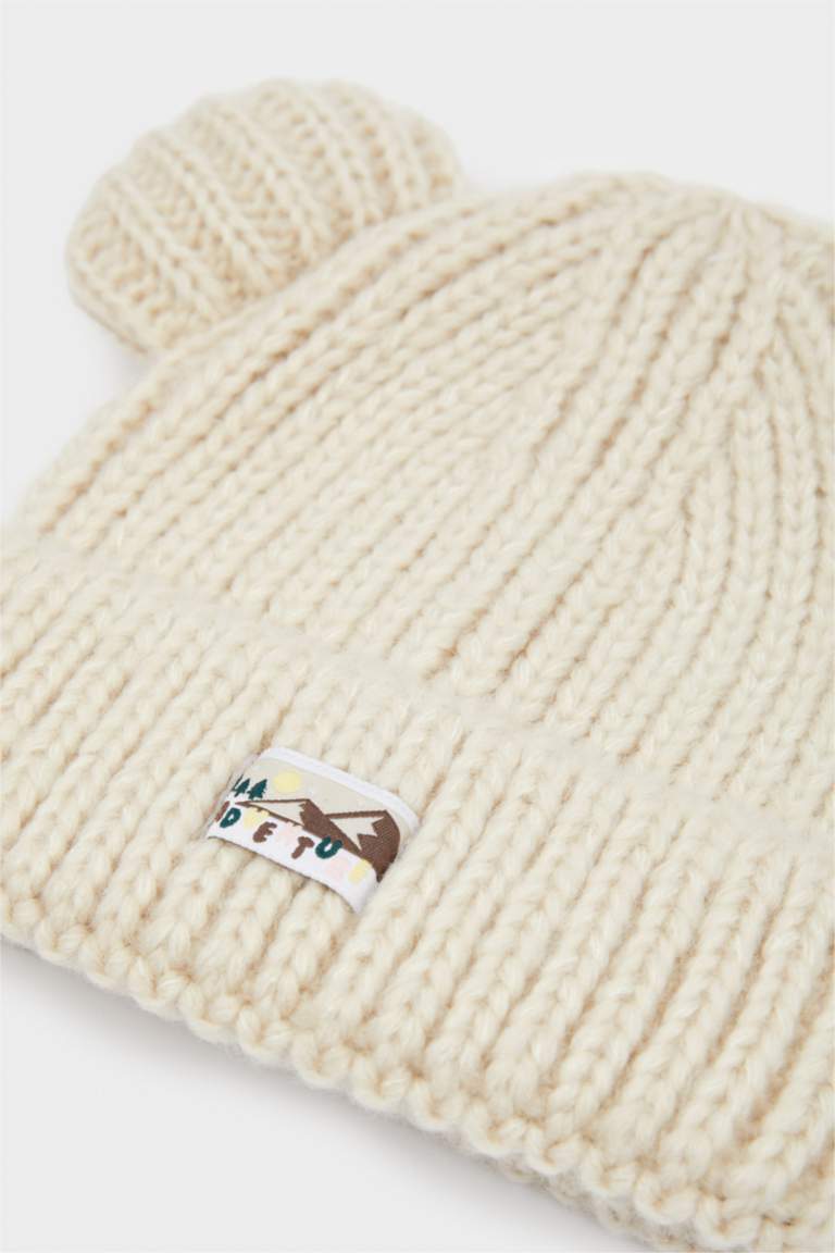 Девочка Младенец Трикотажная Шапка с Нашивкой и Ушками