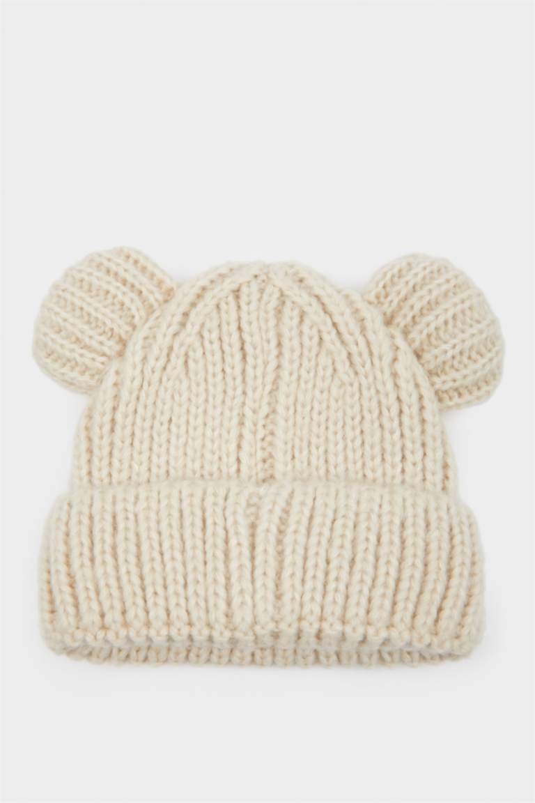 Девочка Младенец Трикотажная Шапка с Нашивкой и Ушками