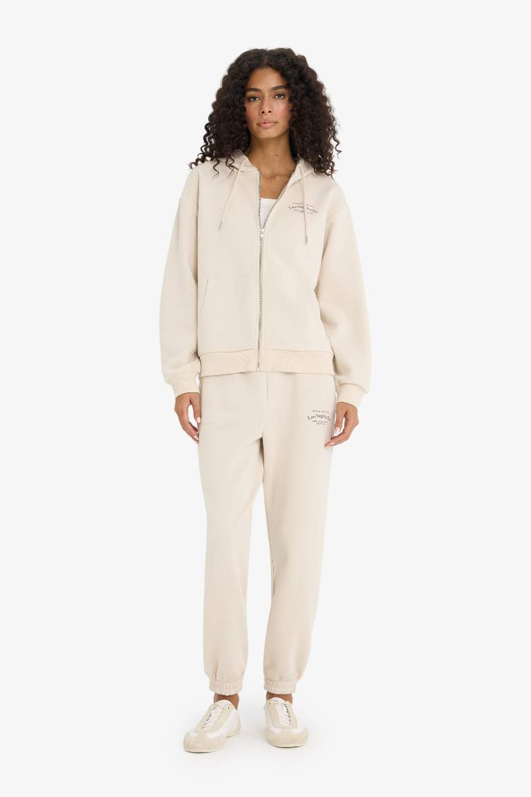 Oversize Fit Hooded Printed Thick Fabric Cardigan