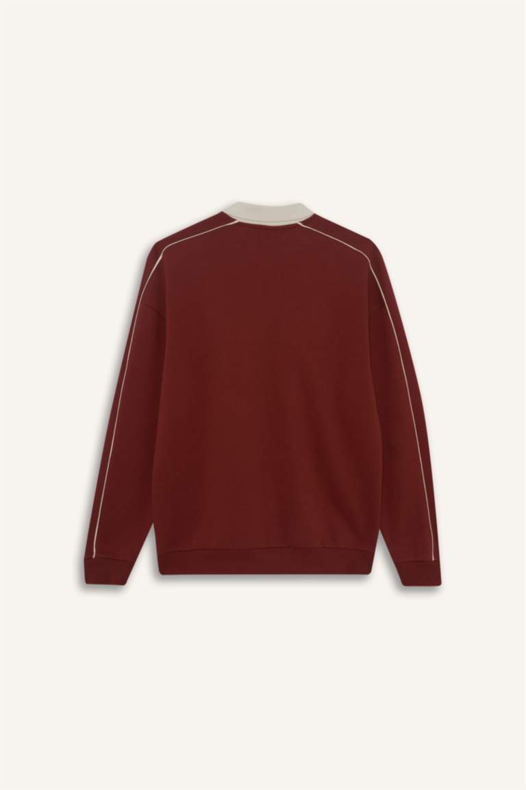 Boxy Fit Rahat Kesim Polo Yaka Baskılı Sweatshirt
