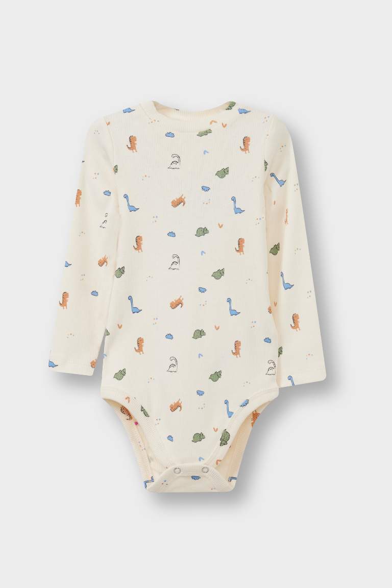 طقم بيبي أولاد بودي كم طويل مضلع برقبة مستديرة و سروال - قطعتين