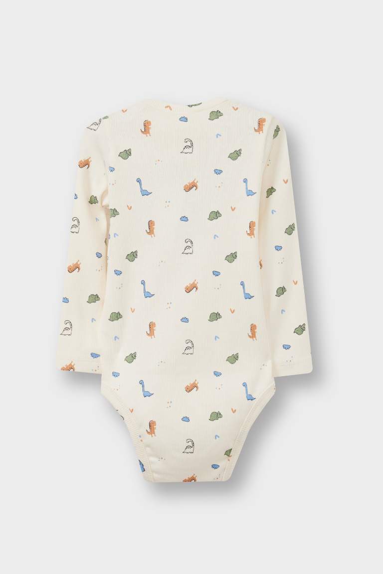 طقم بيبي أولاد بودي كم طويل مضلع برقبة مستديرة و سروال - قطعتين