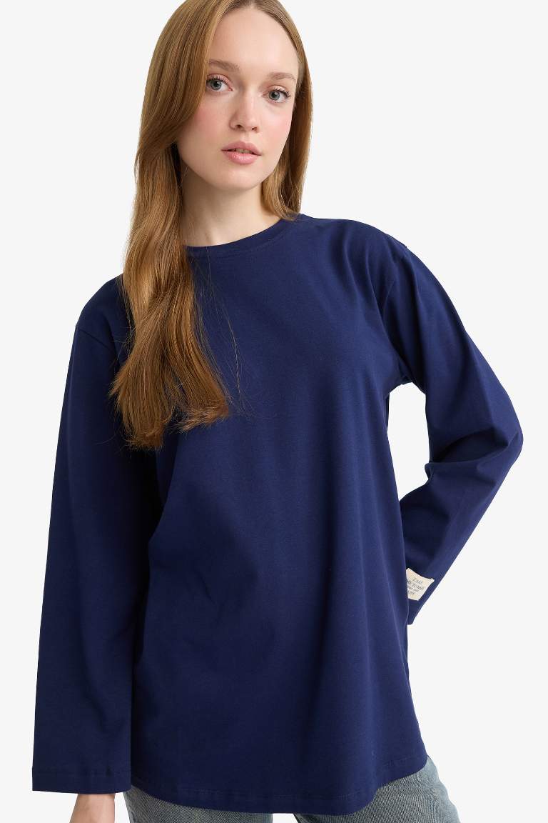 Regular Fit Bisiklet Yaka Basic Düz Uzun Kollu Tunik