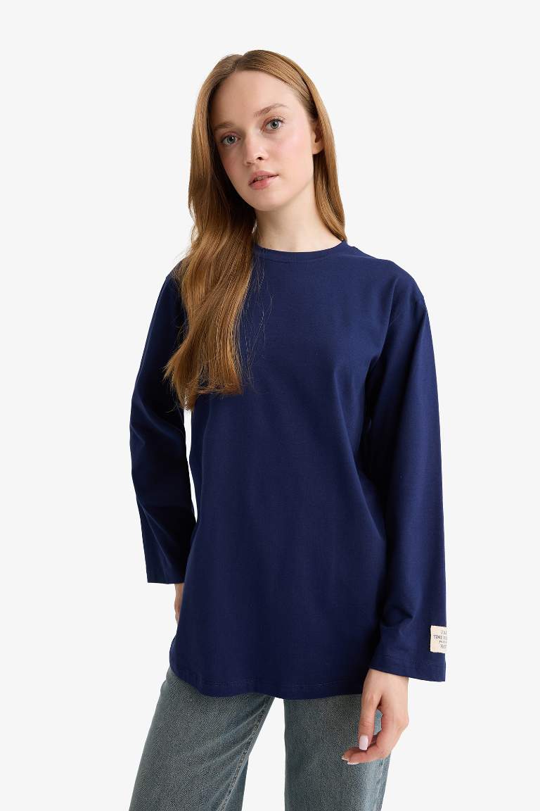 Regular Fit Bisiklet Yaka Basic Düz Uzun Kollu Tunik