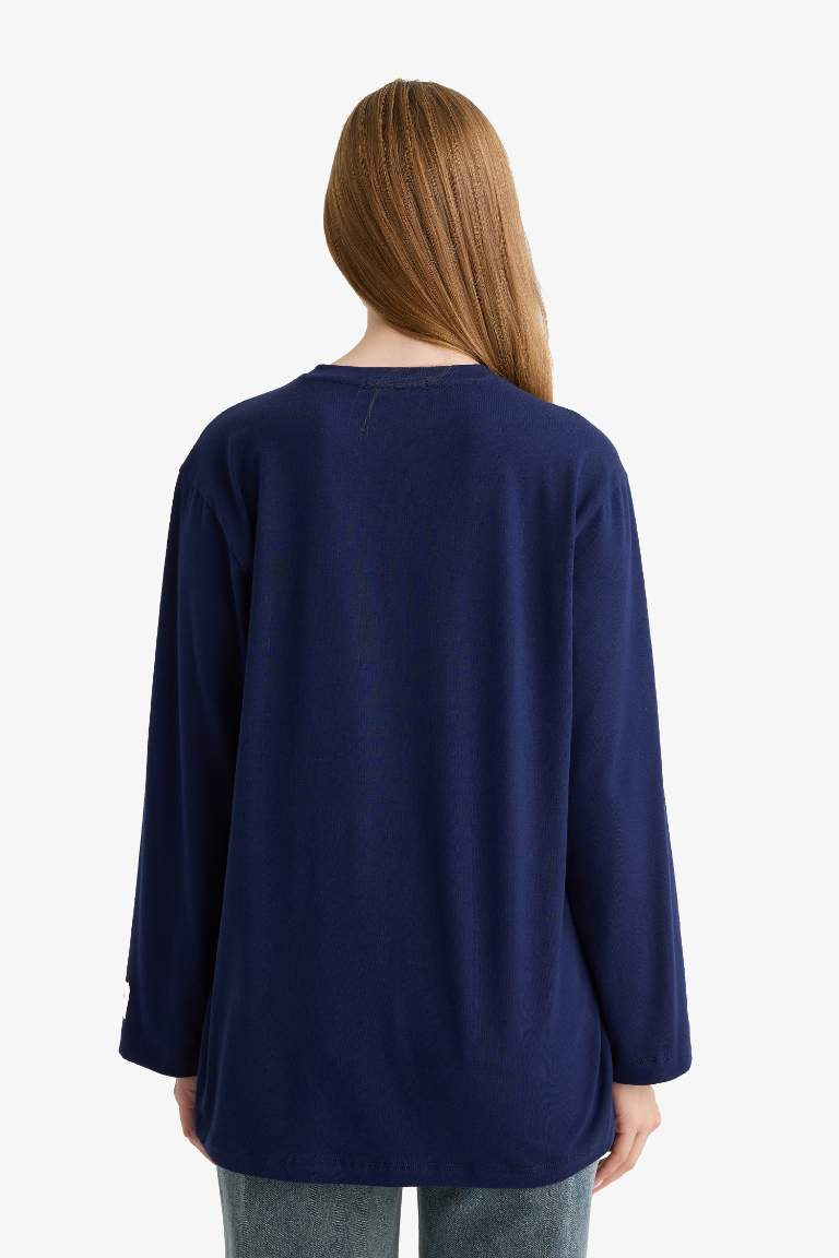 Regular Fit Bisiklet Yaka Basic Düz Uzun Kollu Tunik