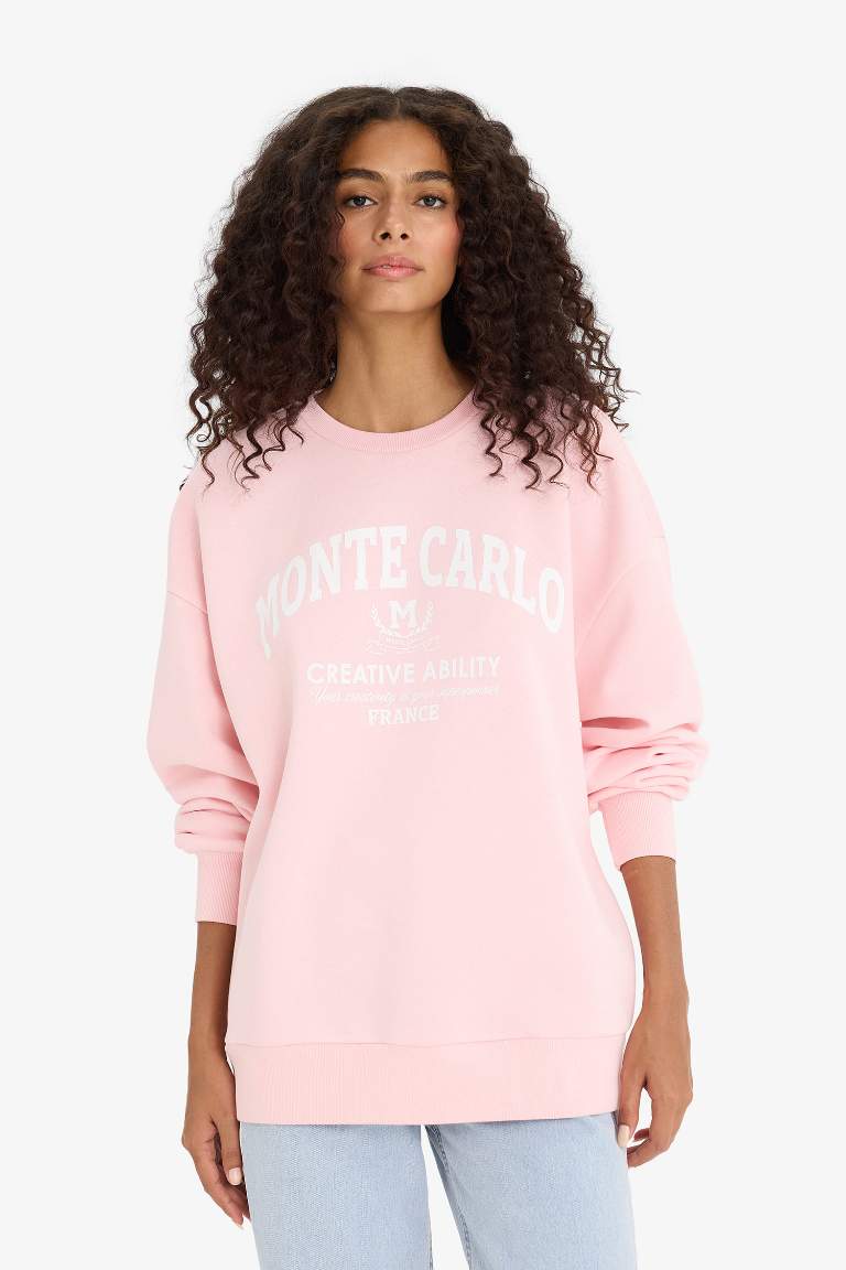 Oversize Fit Crew Neck Printed Thick Fabric Sweatshirt