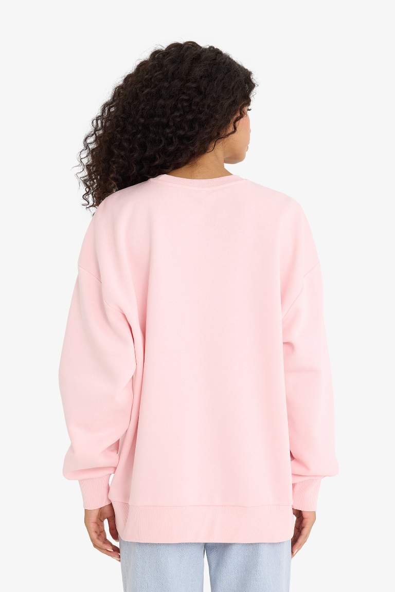 Oversize Fit Crew Neck Printed Thick Fabric Sweatshirt