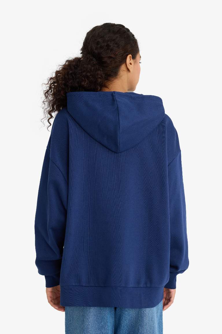 Oversize Fit Hooded Printed Thick Fabric Sweatshirt