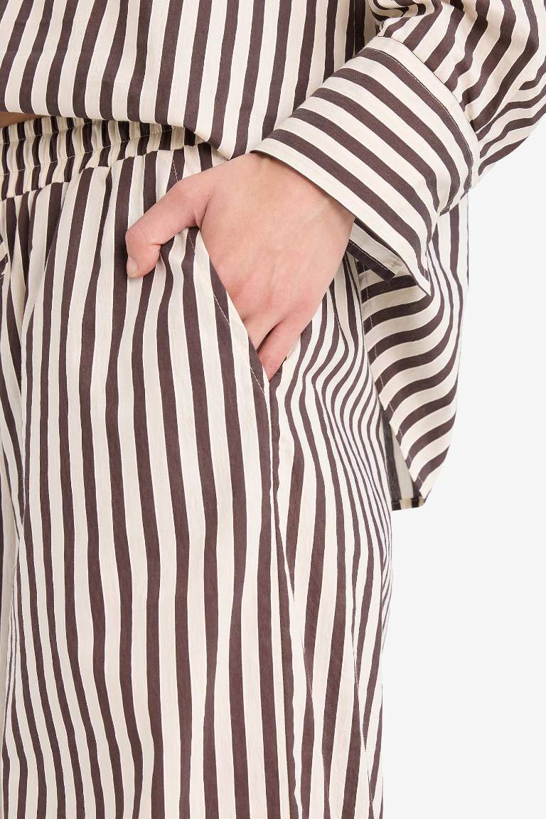 Afra x DeFacto Wide Leg Çizgili Kumaş Pantolon Çift Cepli Yüksek Bel Geniş Paça
