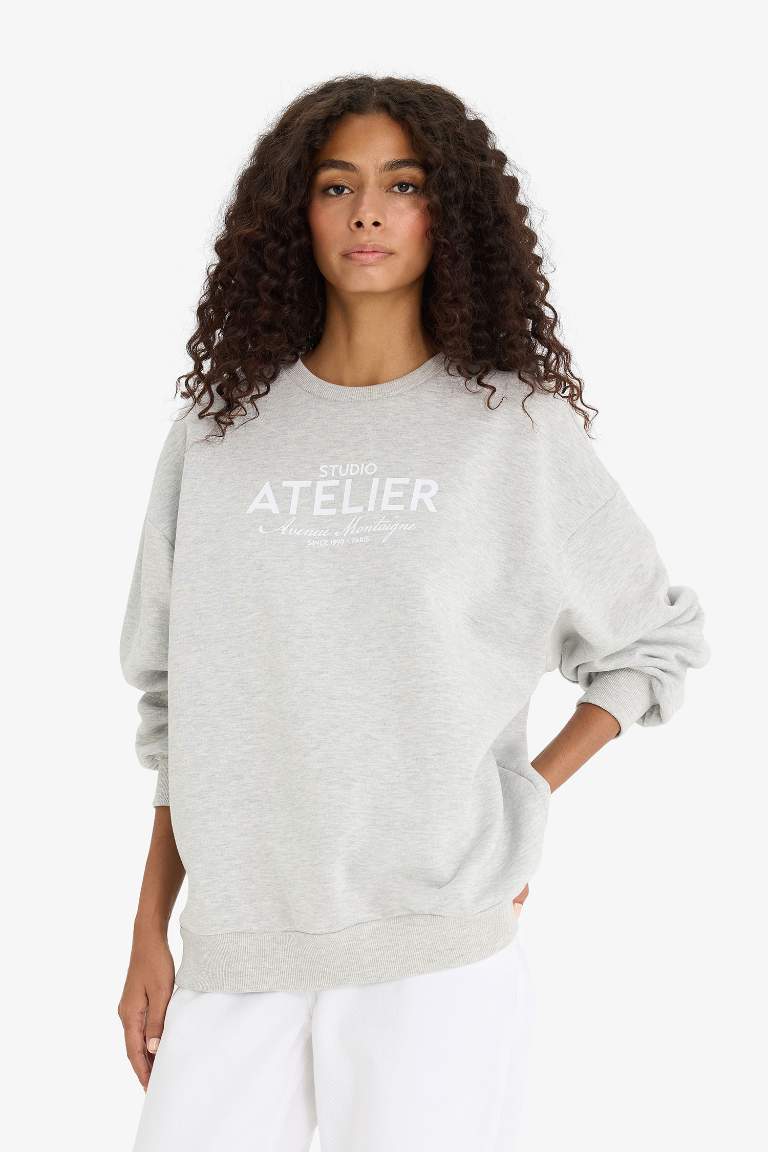 Sweatshirt épais oversize imprimé à col rond