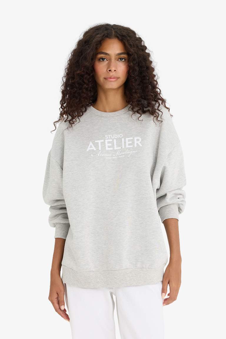 Sweatshirt épais oversize imprimé à col rond
