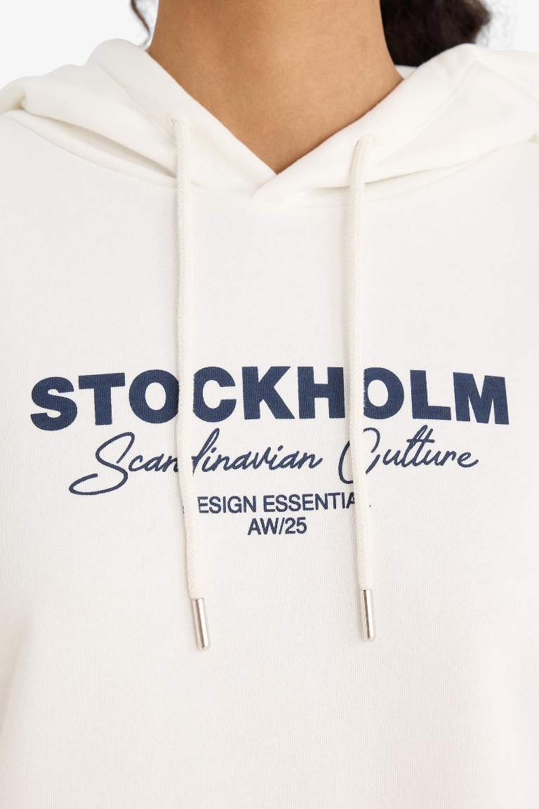Oversize Fit Hooded Printed Thick Fabric Sweatshirt