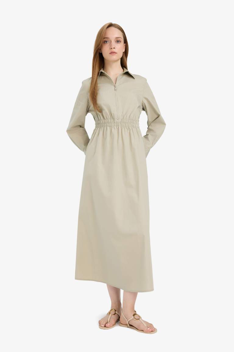 Regular Fit Gömlek Yaka Poplin Uzun Kollu Elbise