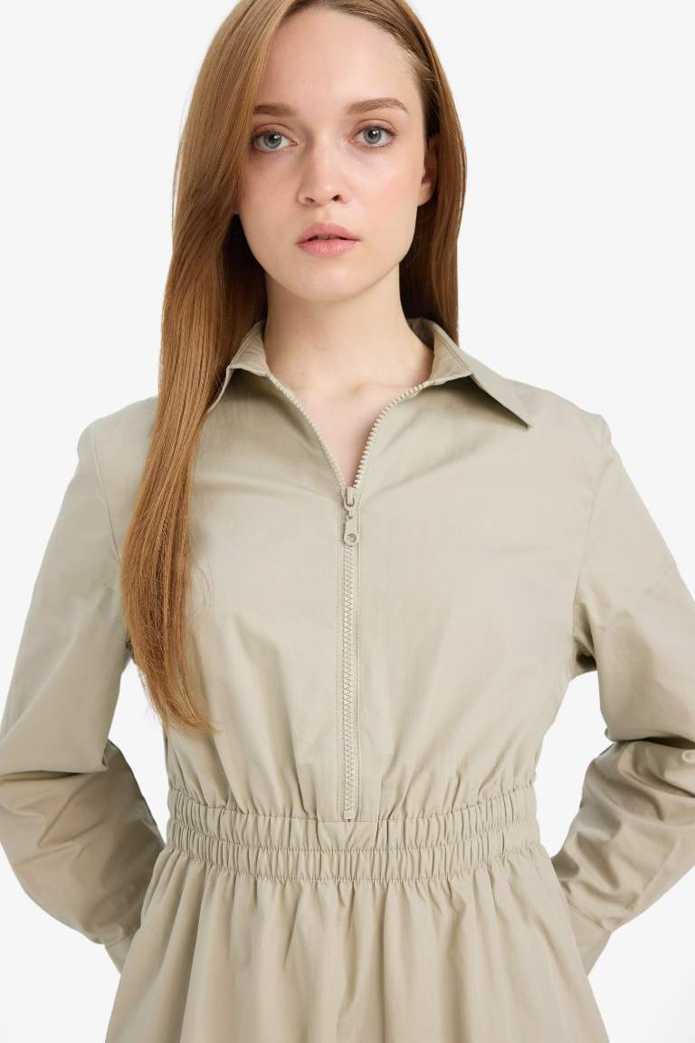 Regular Fit Gömlek Yaka Poplin Uzun Kollu Elbise