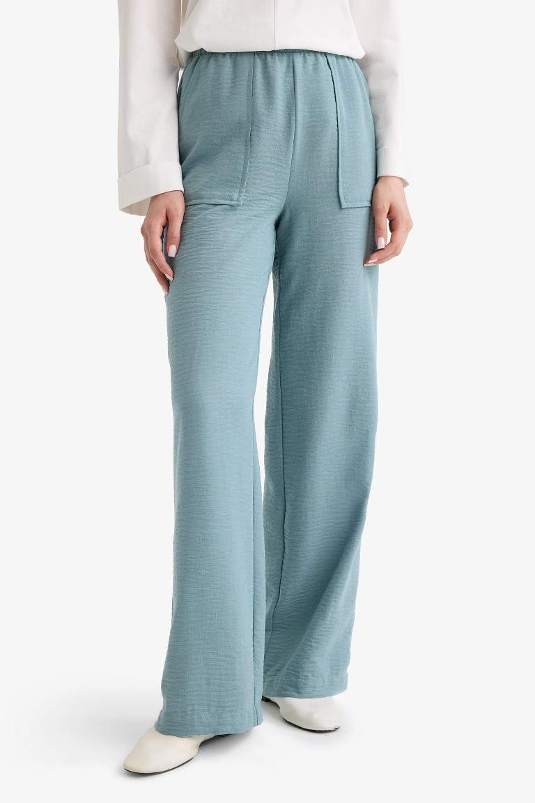 Wide Leg Elastic Waist Pocketed Trousers
